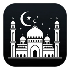 Simple mosque silhouette icon, Ramadan theme, flat vector style, single color, clean lines, app icon design