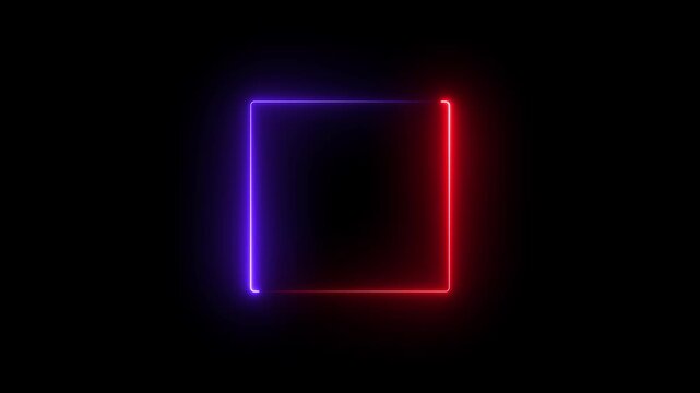 Glowing neon square frame animation. luminous banner animation. blue and red color neon box icon. Neon Figure On Black Background. 4k video...