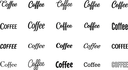 A collection of coffee logos and typography on a white background © KRISNA4132