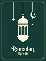 Minimal Islamic Ramadan Poster with Lantern and Crescent Moon