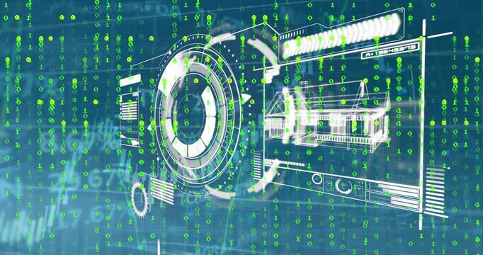 Animation of scope scanning with interface, binary codes, graphs moving over trading board
