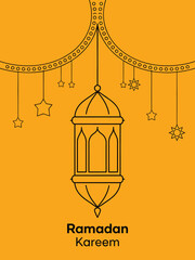Minimalist Ramadan Kareem with lantern and stars on orange background