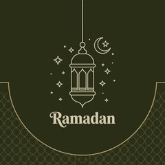 Olive green Ramadan lantern with crescent moon and stars