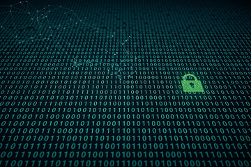 Cyber Security Lock on Binary Code Data Protection Technology Background