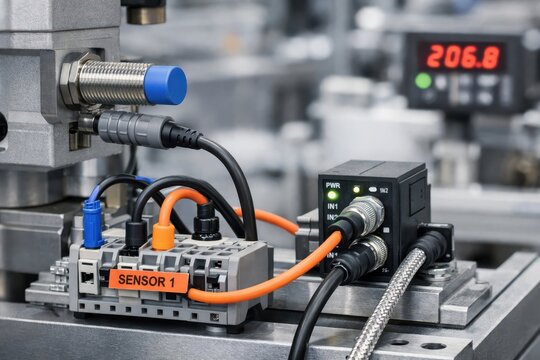 Industrial Automation Control System with Sensors and Digital Display