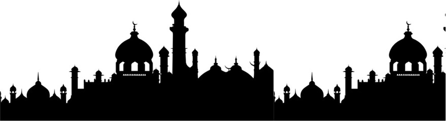 Elegant mosque silhouette with domes and minarets in Islamic architecture © Css