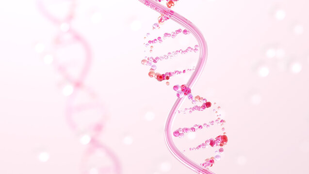 Bio regenerative PDRN DNA helix with peptides and collagen, skincare concept, 3D rendering