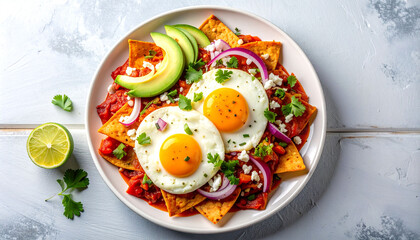 Mexican Chilaquiles on Clean White Background  
