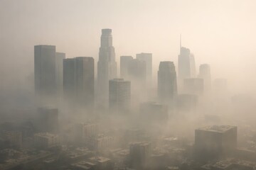 Fototapeta premium Urban Skyline View of Los Angeles with Fog and Haze Effect
