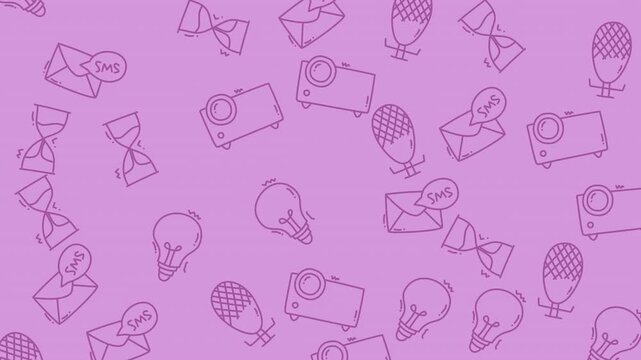Abstract Purple Pattern Background with Icon Doodles For Video.