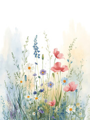 Obraz premium A vibrant spring meadow blooming with a field of red poppies and yellow marigold flowers under a clear blue sky captures the colorful beauty of nature in a lush summer garden