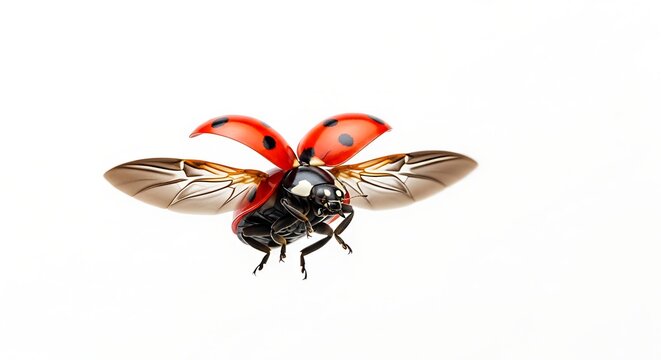 Flying ladybug on white background cut out on PNG. AI GENERATED.