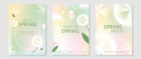 Spring flowers poster vector set. Botanical pastel gradient background and  white floral design for spring and summer sale ads, invitation backgrounds, cards, branding, packaging and wall decoration. © TWINS DESIGN STUDIO
