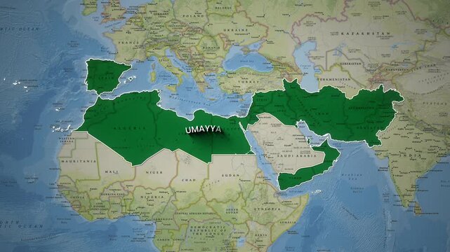 Umayyad Caliphate Historical Map Animation Showing Vast Territorial Expansion Across Three Continents