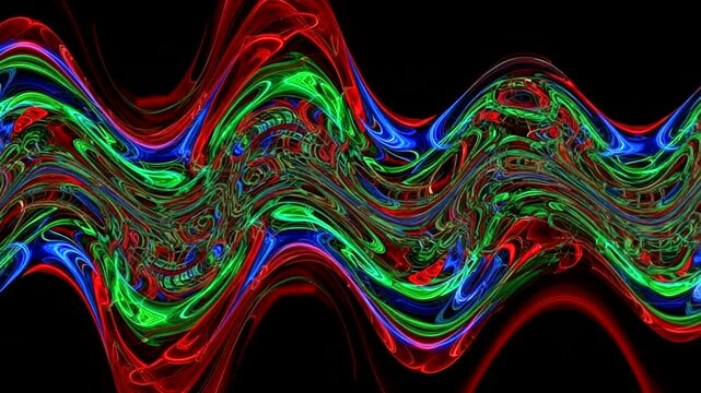 Abstract Wavy Colorful Light Trails on Black Background.