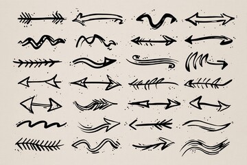 Fototapeta premium Ink-drawn arrows of varied styles and directions against a textured neutral background
