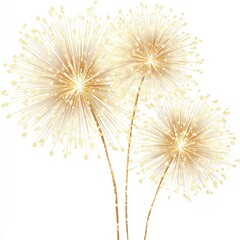 Fototapeta premium Golden, abstract fireworks bloom against a white background; celebratory illustration