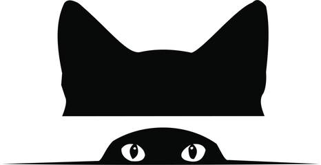 A mysterious black cat peeking from beneath with ears visible from a top viewpoint illustration digitally created Untitled-2.eps style