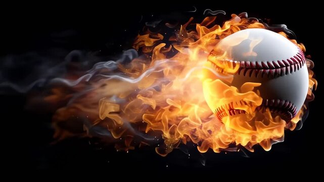 Baseball on Fire Flying Through the Air Speed and Power