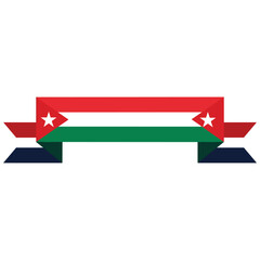 Geometric Ribbon Banner with Jordanian Flag Elements and Stars on White Background