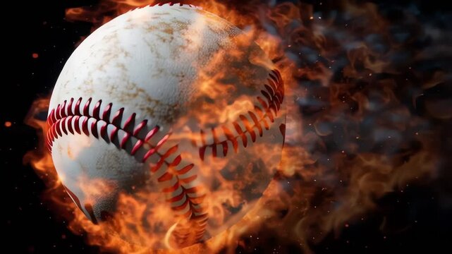 Flaming Baseball Motion Blur on Black Background Dynamic Sports Concept