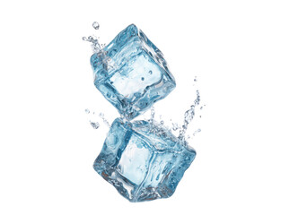 Obraz premium Clear ice cubes falling in blue water splash vector isolated