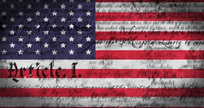 Animation of stars and stripes american flag and declaration of independence