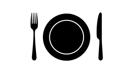 Plate with Fork and Knife Icon &ndash; Restaurant Dining Outline Symbol