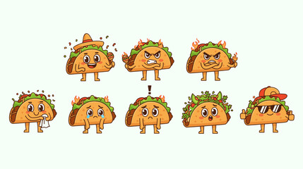 Obraz premium Taco mascot character set with funny spicy expressions for food design