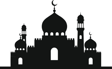 Fototapeta premium islamic mosque silhouette architecture ramadan religious building symbol minimalist black white vector illustration isolated design element