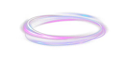 Naklejka premium Light neon vortex ring, glowing purple and blue energy swirl light trail.