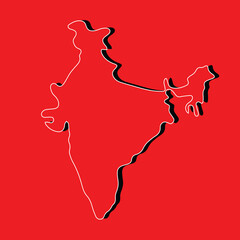 A bold, high-impact graphic of the map of India set against a vibrant cherry red background. The map features a unique layered line art style.