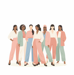 Obraz premium Group of diverse professional women in stylish pastel office wear standing together
