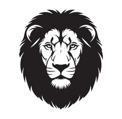 Obraz premium black and white lion head with long mane looking straight ahead fiercely