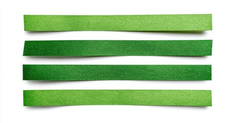 Obraz premium Four vibrant green paper strips arranged horizontally on a white background