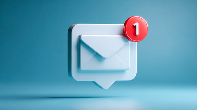 3d illustration of a new message notification icon with an envelope inside a chat bubble on blue background symbolizing incoming email alert and communication updates