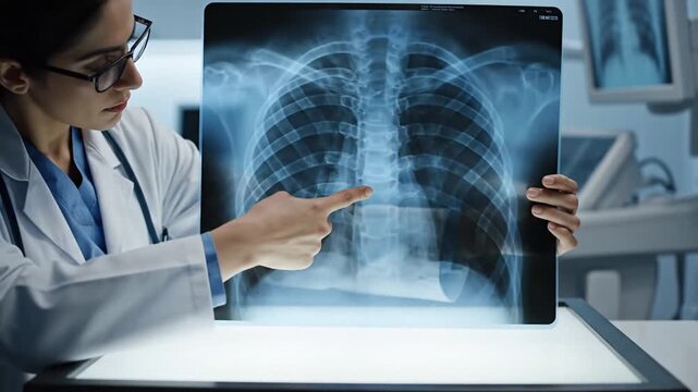 Female doctor examining x-ray in modern medical office