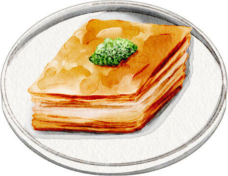 watercolor baklava dessert
