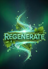 Dynamic green leaf design with text regenerate on transparent background