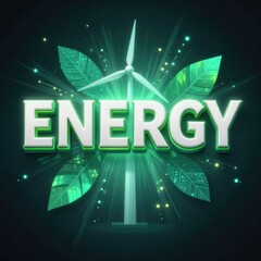 Green energy concept with wind turbine symbol on transparent background