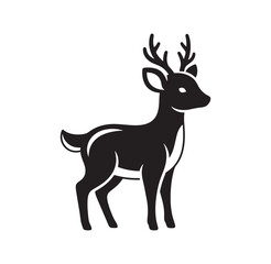 Obraz premium black silhouette of a deer with antlers standing alone on white background