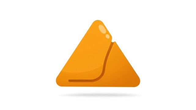 Glossy orange warning triangle icon with shadow isolated on white background
