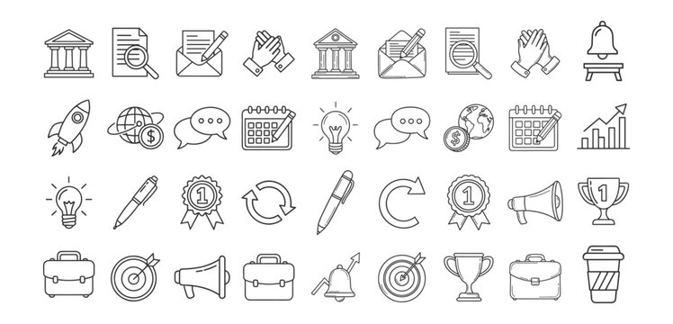 Business finance office line icons set with banking marketing communication and strategy symbols vector illustration isolated on transparent background