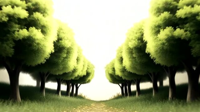Serene Tree Lined Pathway in Nature Scene.
