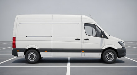 White Commercial Cargo Van Side Profile View Mockup for Branding and Advertising