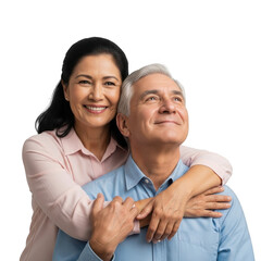 Obraz premium Loving senior couple embracing each other warmly isolated on transparent background