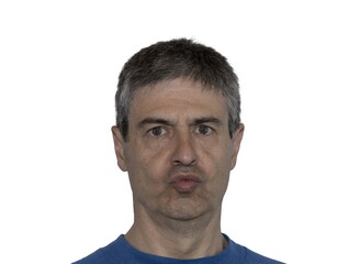 Obraz premium Middle-aged Man Pouting with Lips in a Playful Expression, Studio Shot