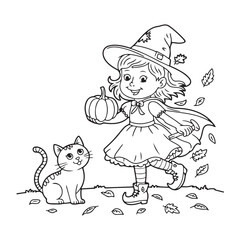 Fototapeta premium sweet girl Coloring Pages with Black and white vector illustration