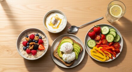 Diabetic Breakfast Flatlay professional high quality stock image