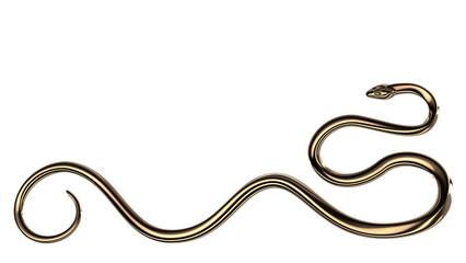 Twisted golden snake long banner background 3D rendering. Gold metal snake jewelry 3D element isolated